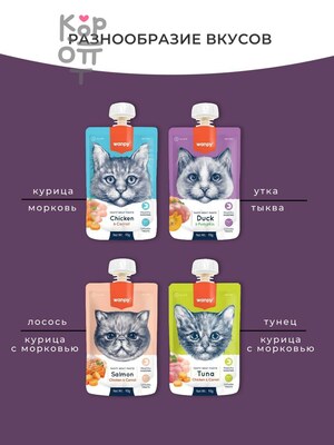 Wanpy Cat Лакомство для кошек Мясной мусс из утки и тыквы 90гр.