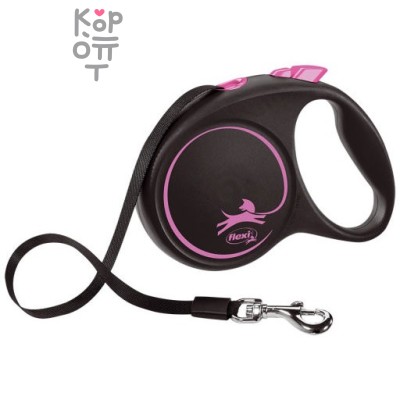 flexi рулетка Black Design S (до 15 кг) 5 м лента черный/розовый