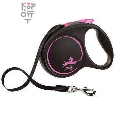 flexi рулетка Black Design S (до 15 кг) 5 м лента черный/розовый