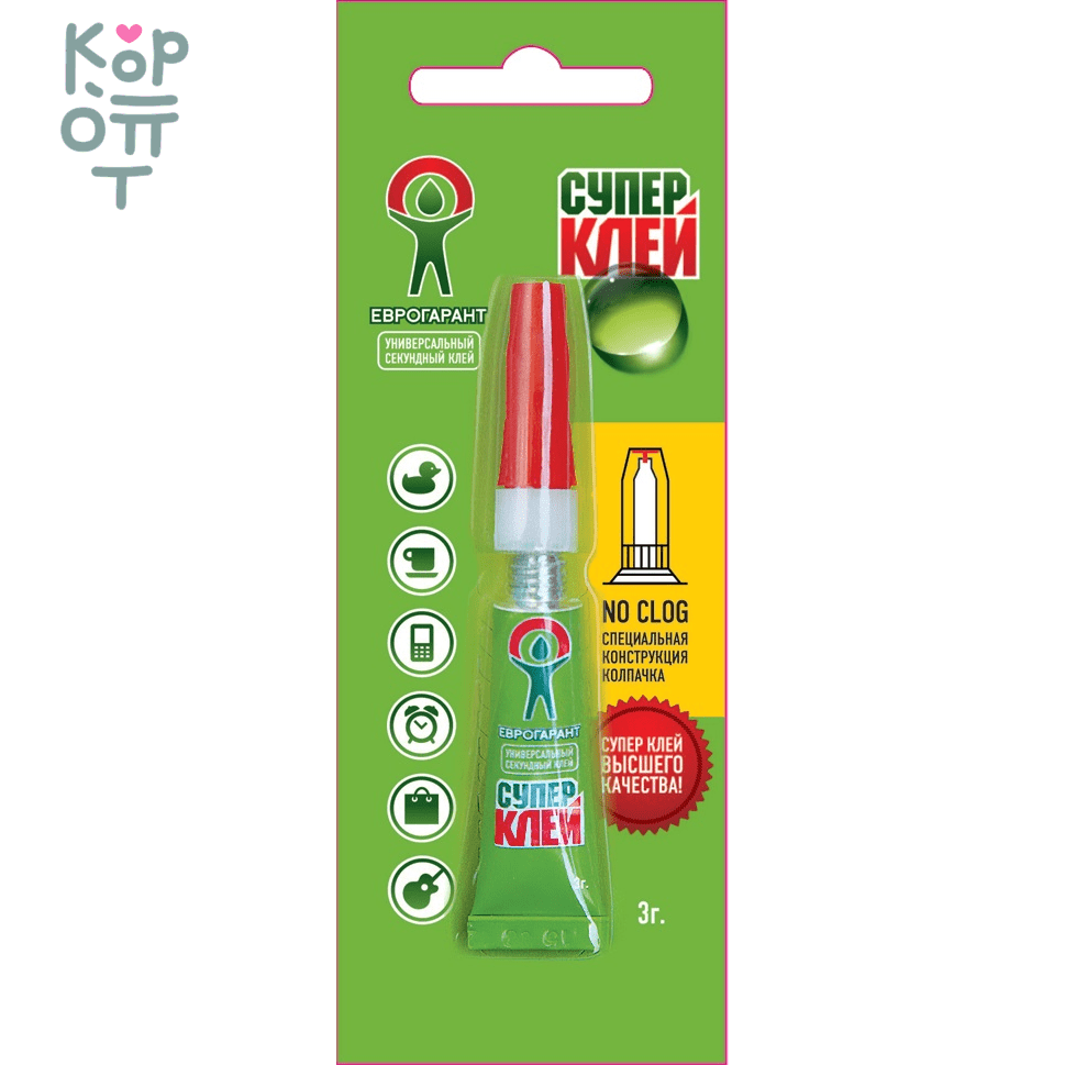 Суперклей Еврогарант 3гр., купить с доставкой на дом фото 1 &mdash; Корейские товары для всей семьи(КорОпт)