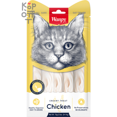 Лакомство Wanpy Cat «нежное пюре» из курицы, для кошек, 70гр.