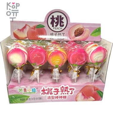 Карамель леденцовая MangGuo Lollipop Спелый персик с взрывным вкусом спелых фруктов — Корейские товары для всей семьи(КорОпт)