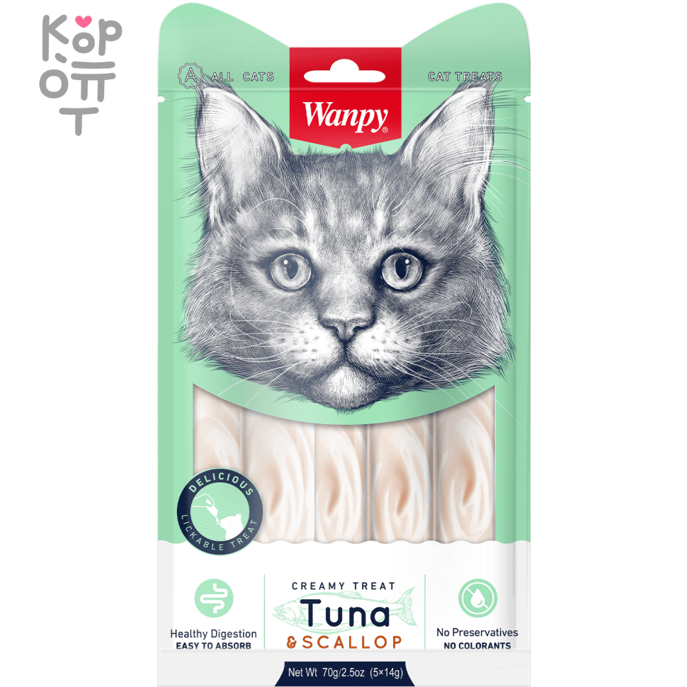 Лакомство Wanpy Cat «нежное пюре» из тунца и гребешка, для кошек, 70гр. фото 1 &mdash; Корейские товары для всей семьи(КорОпт)