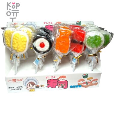 Карамель леденцовая MangGuo Lollipop Суши Сет с взрывным вкусом спелых фруктов — Корейские товары для всей семьи(КорОпт)