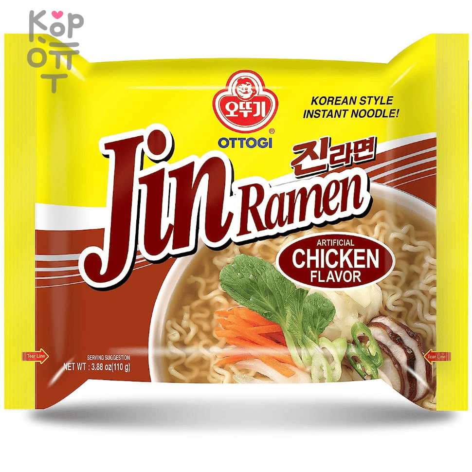 Ottogi Jin Ramen Chicken - Лапша со вкусом курицы, 110гр. по цене 156 руб.  в интернет магазине Корейские товары для всей семьи(КорОпт)