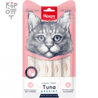 Лакомство Wanpy Cat «нежное пюре» из тунца и креветок, для кошек, 70гр.