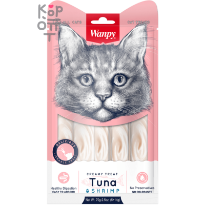 Wanpy Cat Лакомство «нежное пюре» из тунца и креветок, для кошек, 70 г