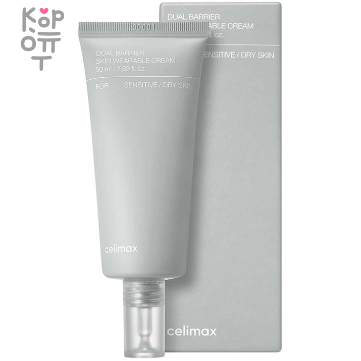 Celimax  Dual Barrier Skin Wearable Cream - Барьерный крем с комплексом Церамидов 50мл., купить с доставкой на дом Барьерный крем с комплексом церамидов Celimax Dual Barrier Skin Wearable Cream насыщает влагой, смягчает и успокаивает, обеспечивая продолжительное увлажнение. Продукт устраняет шелушение и сухость, спасает от обезвоженности, нормализует состояние тонкой и чувствительной кожи, укрепляет естественный защитный барьер. Содержит комплекс 5 церамидов, пантенол, аллантоин, гиалуроновую кислоту, пептид Aquatide и масло оливы.