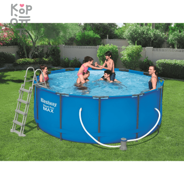 Каркасный бассейн Bestway Steel Pro Max Frame Pool модель 15427, 366*133см(11440л.), фильтрующий насос, лестница в комплекте — Корейские товары для всей семьи(КорОпт)