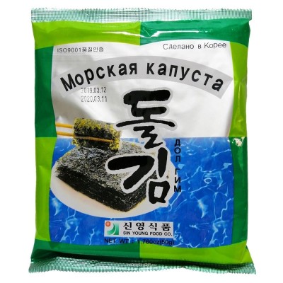 Dol Gim — Roasted Seaweed Snack — Морская капуста обжаренная — 50 г — коробка 40 шт.