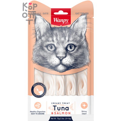 Лакомство Wanpy Cat «нежное пюре» из тунца и лосося, для кошек, 70гр.