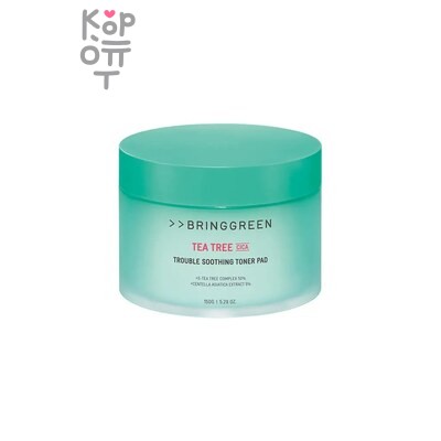 Bring Green Tea Tree Cica Trouble Soothing Toner Pad - Успокаивающие тонер-пэды с чайным деревом и центеллой азиатской 90 шт /150 г
