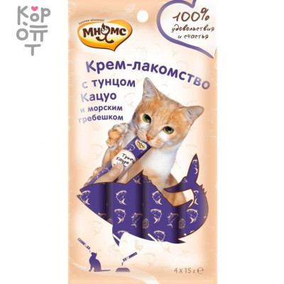 Мнямс Крем-лакомство для кошек с тунцом Кацуо и морским гребешком 15 г х 4 шт.
