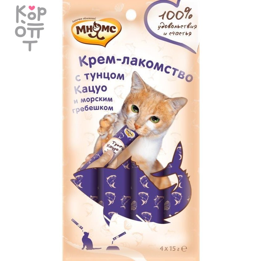 Мнямс Крем-лакомство для кошек с тунцом Кацуо и морским гребешком 15 г х 4 шт.
