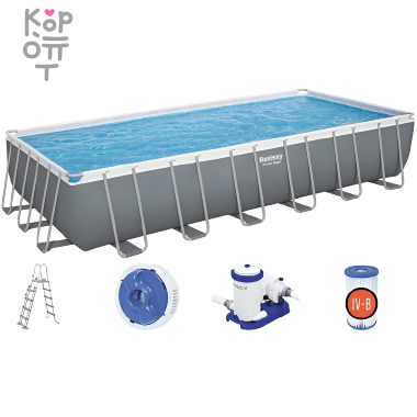 Каркасный прямоугольный бассейн Bestway Power Steel Frame Pool модель 56474, 732*366*133см(30045л.), фильтрующий насос, тент, лестница в комплекте — Корейские товары для всей семьи(КорОпт)