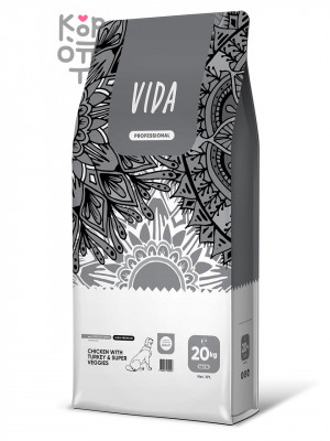Сухой корм VIDA PROFESSIONAL HIGH PREMIUM для взрослых собак средних и крупных пород из курицы с индейкой и овощами 20кг.