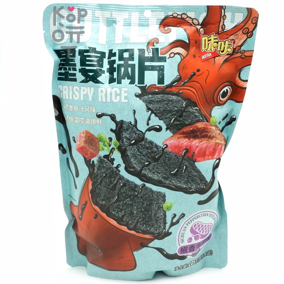 Чипсы Weika Crispy Rice Peppercorn Steak Flavor Рисовые "Хрустящий рис со вкусом перченого стейка", 105гр.