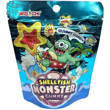Кислая мармеладная конфета WisiChi Monster ShellFish Gummy Candy с фруктовым вкусом, 50гр. — Корейские товары для всей семьи(КорОпт)