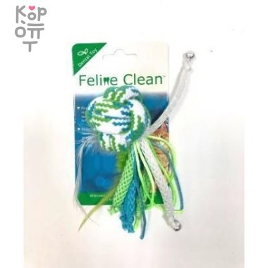 Feline Clean игрушка для кошек Dental Мячик из каната, ленты и перья — Корейские товары для всей семьи(КорОпт)