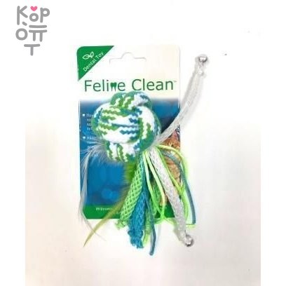 Feline Clean игрушка для кошек Dental Мячик из каната, ленты и перья, купить с доставкой на дом фото 1 &mdash; Корейские товары для всей семьи(КорОпт)