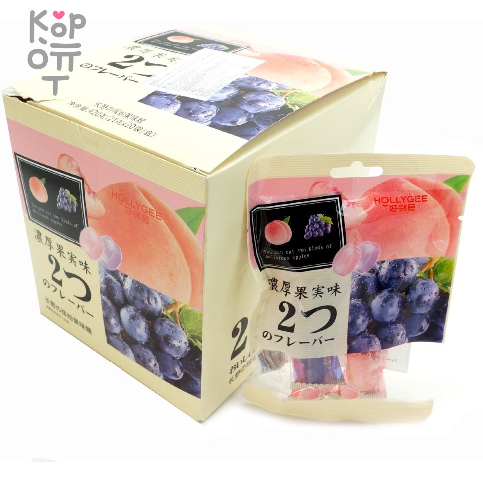 Карамель Hollygee Fruit Flavor со вкусом Винограда и Персика, купить с доставкой на дом фото 1 &mdash; Корейские товары для всей семьи(КорОпт)
