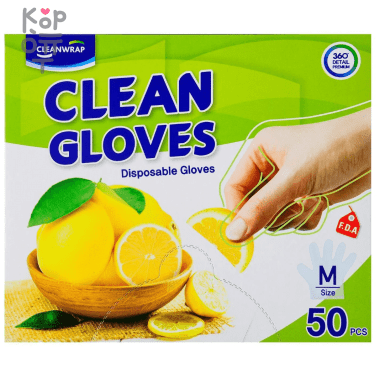 Clean Wrap Disposable Gloves - Перчатки одноразовые полиэтиленовые (тонкие, размер М) 22,5 х 28 см. — Корейские товары для всей семьи(КорОпт)