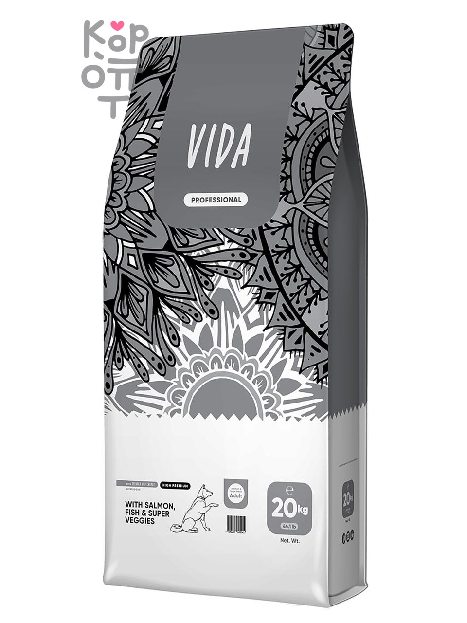 Сухой корм VIDA PROFESSIONAL HIGH PREMIUM для взрослых собак средних и крупных пород из лосося и рыбы с овощами 20кг.