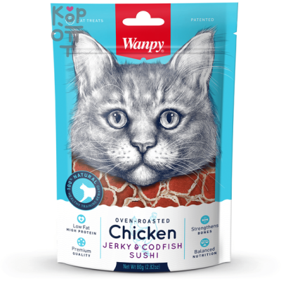 Лакомство Wanpy Cat «суши» из курицы с треской, для кошек, 80гр.