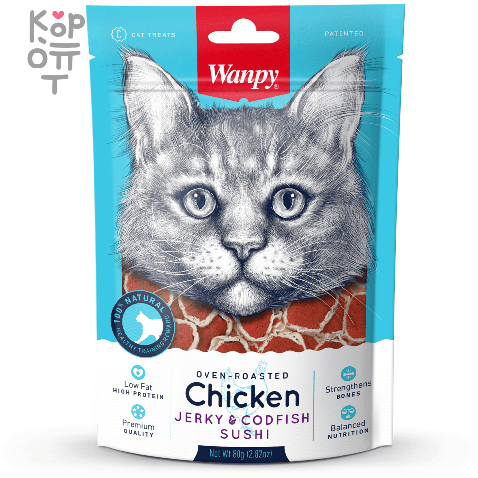 Лакомство Wanpy Cat «суши» из курицы с треской, для кошек, 80гр.
