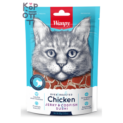 Лакомство Wanpy Cat «суши» из курицы с треской, для кошек, 80 г