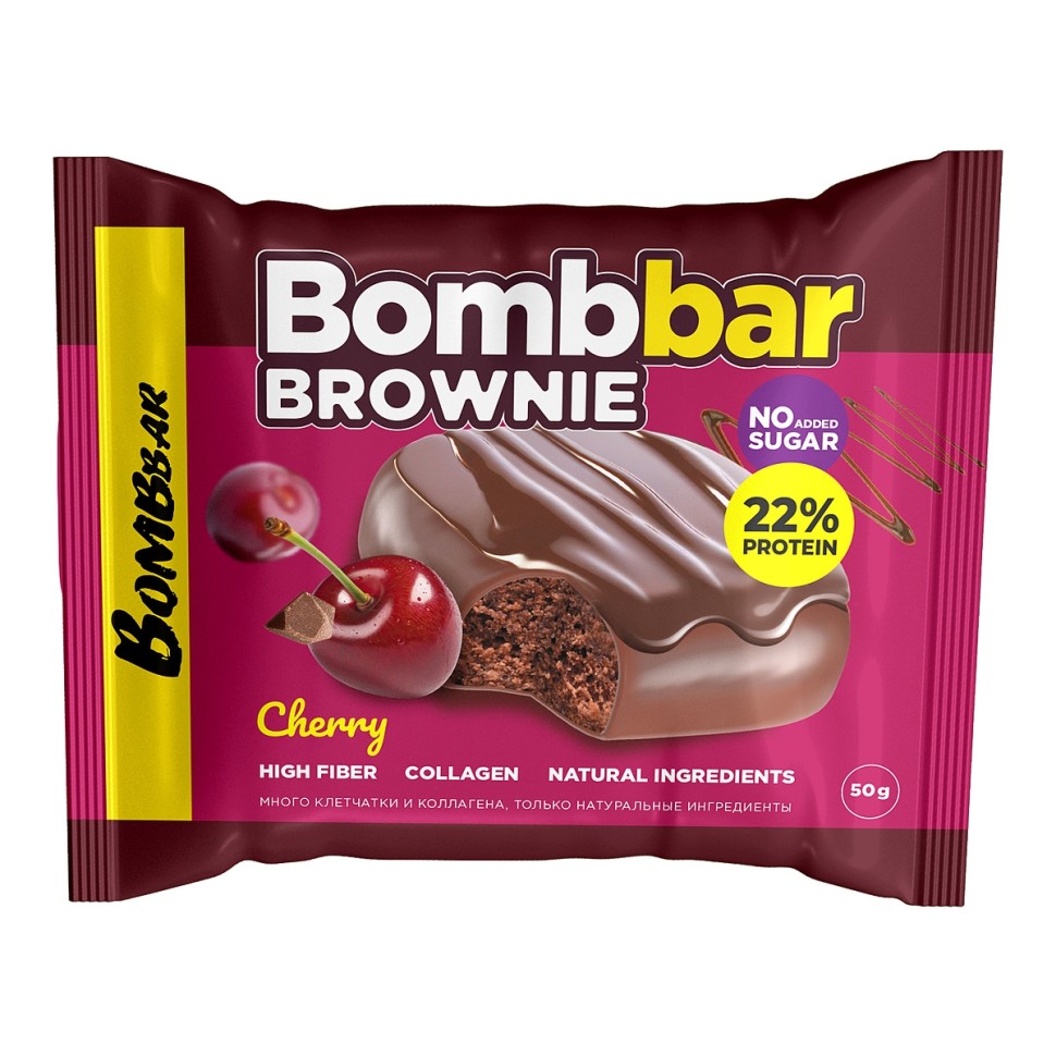 Печенье глазированное BOMBBAR 50 г Вишневый брауни, м/у 1*10*60, шт