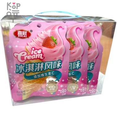 Драже Xicai Ice Cream Карамель с фруктовой начинкой с желе со вкусом Клубники и витамином С — Корейские товары для всей семьи(КорОпт)