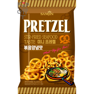 Samjin Pretzel Stir-Fried Seafood Taste - Претцели со вкусом жаренных морепродуктов, 85гр., 24 упаковки в коробке