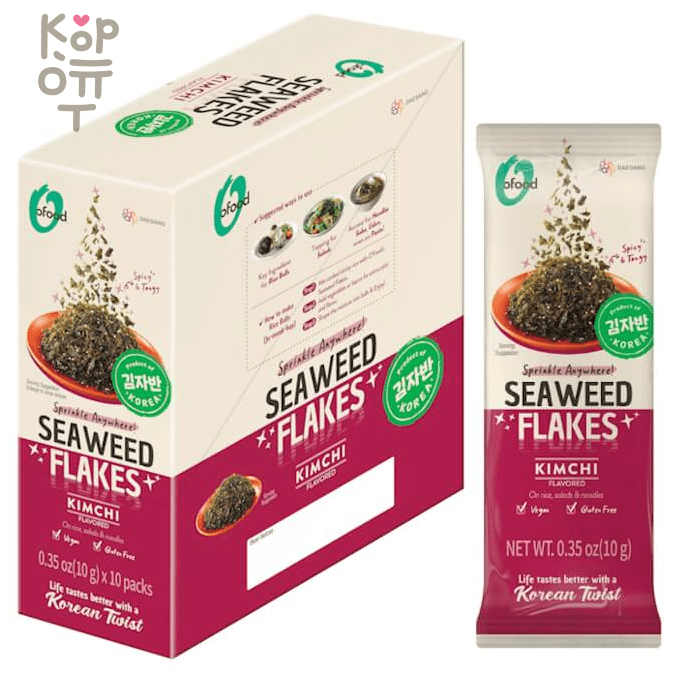 Daesang Dried Seaweed Flakes Kimchi - Хлопья морской капусты со вкусом кимчи в порционной упаковке, 10гр.*120шт. в коробке, купить с доставкой на дом фото 1 — Корейские товары для всей семьи(КорОпт)