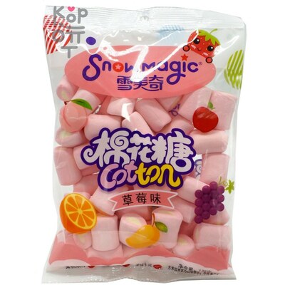 Маршмеллоу Snowmagic Ассорти вкусов Клубники, Персика, Винограда, Манго и Апельсина, светло- розовая упаковка, 138гр.