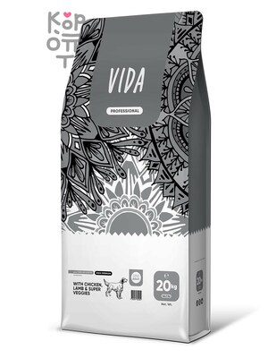 Сухой корм VIDA PROFESSIONAL HIGH PREMIUM для активных взрослых собак средних и крупных пород из курицы с ягненком и овощами 20кг.