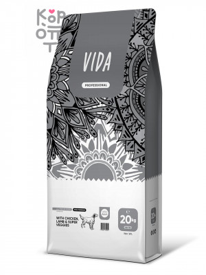VIDA Professional High Premium Сухой корм для активных взрослых собак средних и крупных пород из курицы с ягненком и овощами, 20 кг