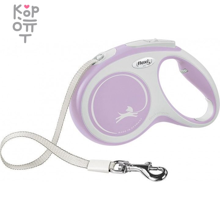 flexi рулетка NEW LINE Comfort M (до 25 кг) лента 5 м серый/розовый