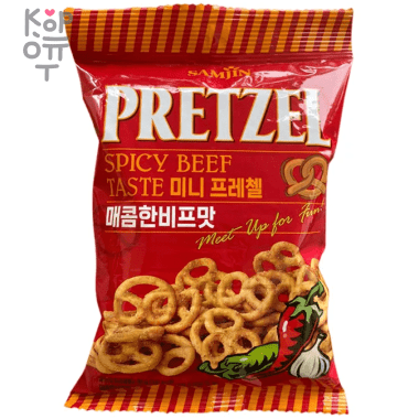Samjin Pretzel Spice Beef Taste - Претцели со вкусом острой говядины, 85гр., 24 упаковки в коробке &mdash; Корейские товары для всей семьи(КорОпт)
