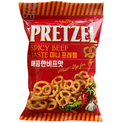 Samjin Pretzel Spice Beef Taste - Претцели со вкусом острой говядины, 85гр., 24 упаковки в коробке