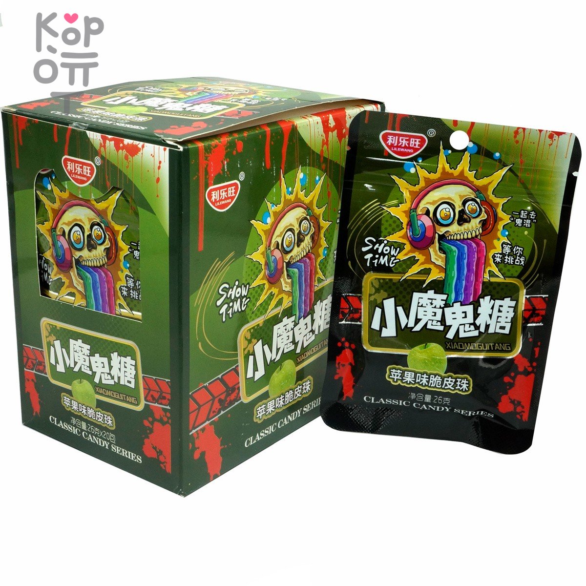 Кислая жевательная конфета LIleWang Show time - Кислые черепушки со вкусом зеленого Яблока, купить с доставкой на дом фото 1 &mdash; Корейские товары для всей семьи(КорОпт)