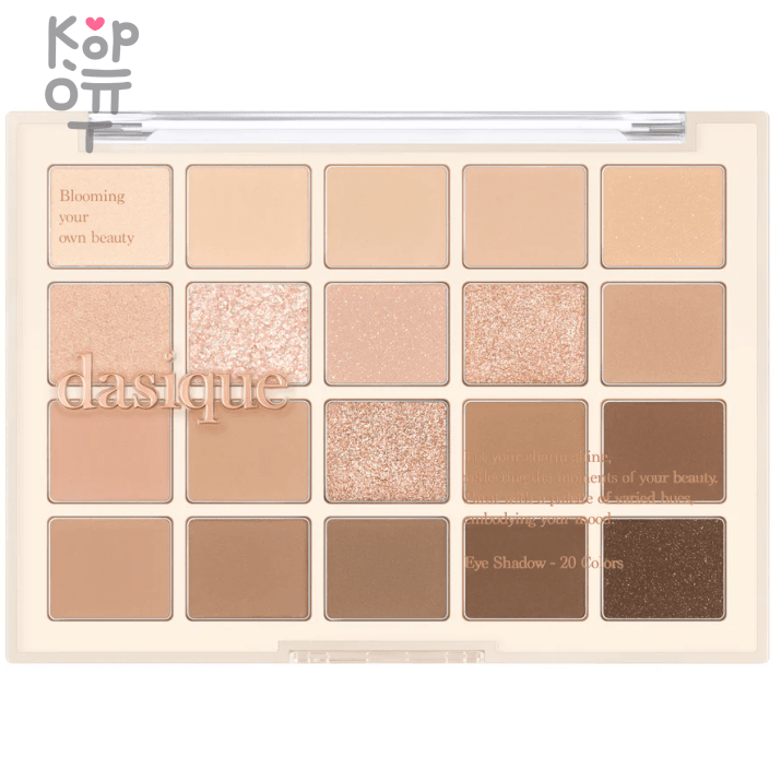 Dasique Mood Shadow Palette - Большая палетка теней для век 11гр., купить с доставкой на дом  Это 20 оттенков с матовым, сатиновым и сияющим финишем для создания лёгких повседневных и ярких праздничных образов. В каждой палетке представлены светлые и тёмные матовые тени, шиммеры с эффектом жемчужного блеска и глиттеры с блёстками для макияжей с акцентом на глазах.02 Сool Basic — холодные лиловые и коричневые оттенки. 