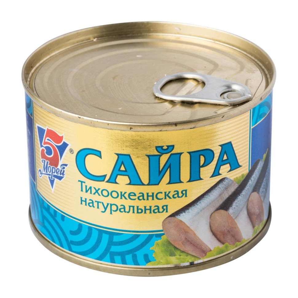 5 Morey — Pacific Saury in Oil — Сайра тихоокеанская 5 Морей натуральная с добавлением масла — 250 г — коробка 24 шт
