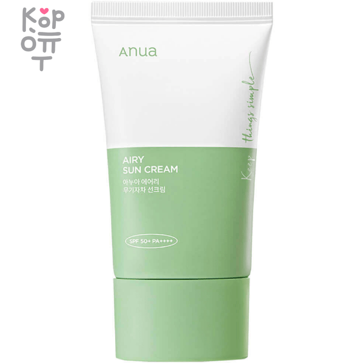 Anua Airy Sun Cream SPF 50+ PA++++ - Солнцезащитный минеральный крем для кожи с экстрактом Хауттюйнии 50мл.  , купить с доставкой на дом Минеральный солнцезащитный крем с экстрактом хауттюйнии обеспечивает максимальную защиту.