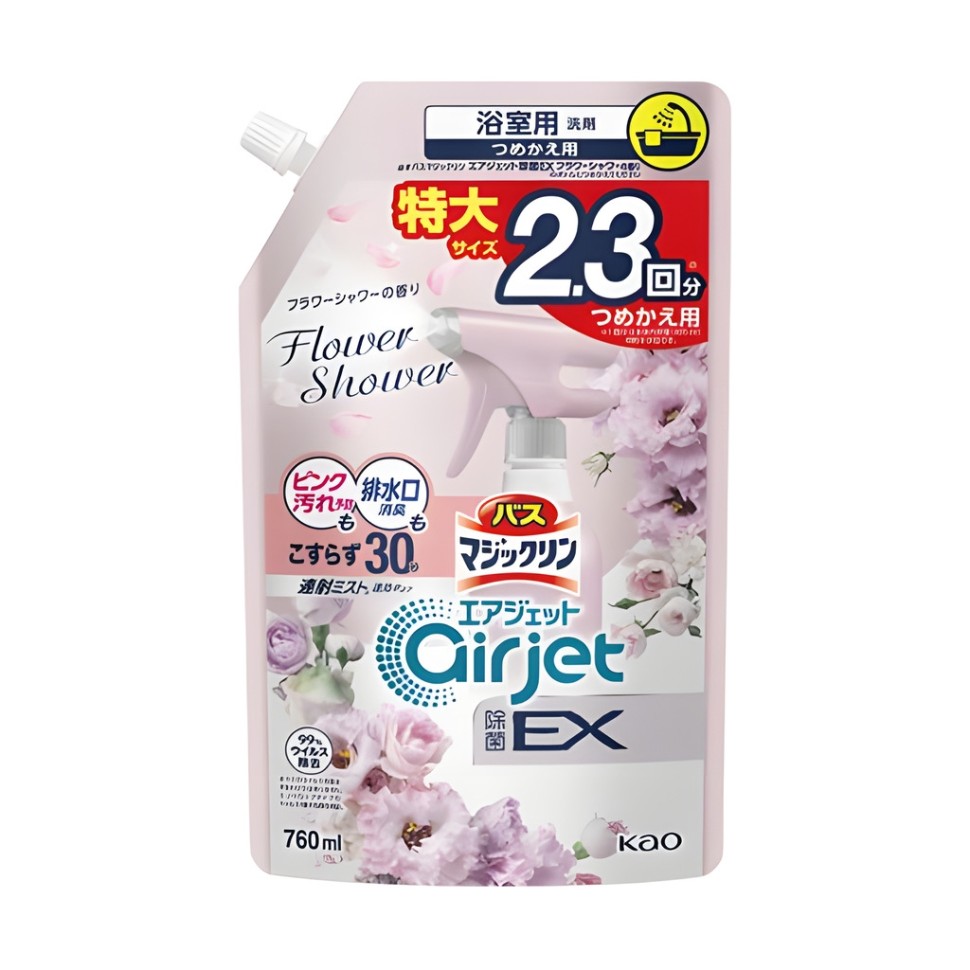 KAO Пенящееся чистящее и дезодорирующее средство для ванной "MagicClean Airjet EX" (антибактериальное, быстрого действия, аромат цветов), мягкая упаковка с крышкой