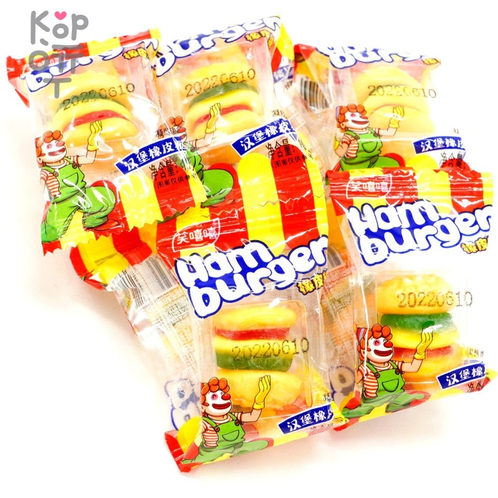 Мармелад цветной Hamburger фруктовый в виде гамбургера на ленте с подвесом, купить с доставкой на дом фото 1 — Корейские товары для всей семьи(КорОпт)