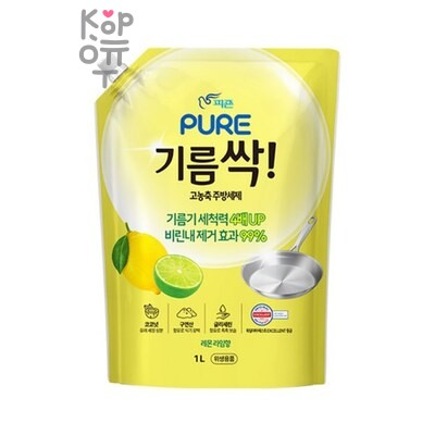 PURE GREASE-OFF DISH SOAP LEMON&amp;LIME — Средство для мытья посуды, детских бутылок, овощей концентрированное "Лимон и Лайм" мягкая упаковка /, Pigeon, 1 л