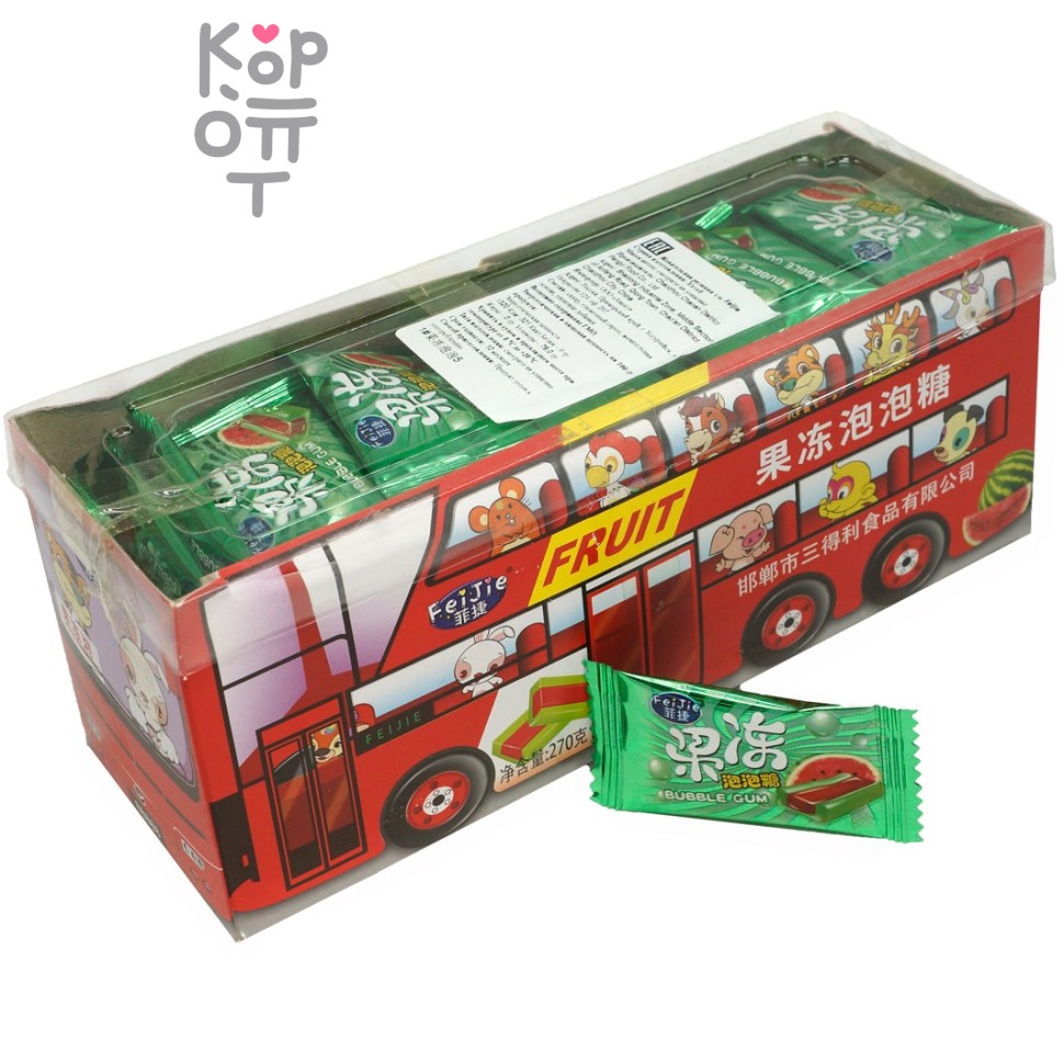 Желейная жевательная резинка со вкусом Арбуза FeiJie Jelly Bubble Gum Автобус