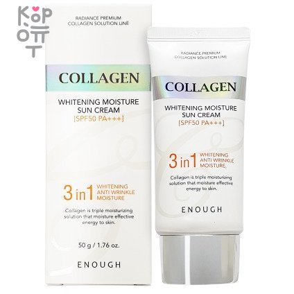Enough Whitening Collagen Moisture Sun Cream SPF50 PA+++ Отбеливающий солнцезащитный крем с коллагеном, 50мл., купить с доставкой на дом фото 1 — Корейские товары для всей семьи(КорОпт)