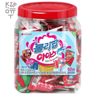 Lotte Lollipop ice candy - Детские леденцы на палочке мороженное, с фруктовыми вкусами, (60шт) 660гр., 6 банок в Коробке — Корейские товары для всей семьи(КорОпт)